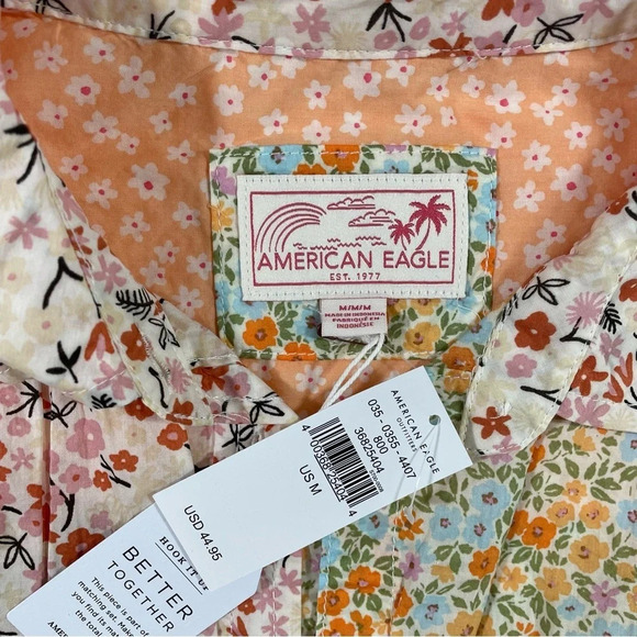 American Eagle Oversized Resort Shirt Micro Floral Patchwork - Picture 5 of 7